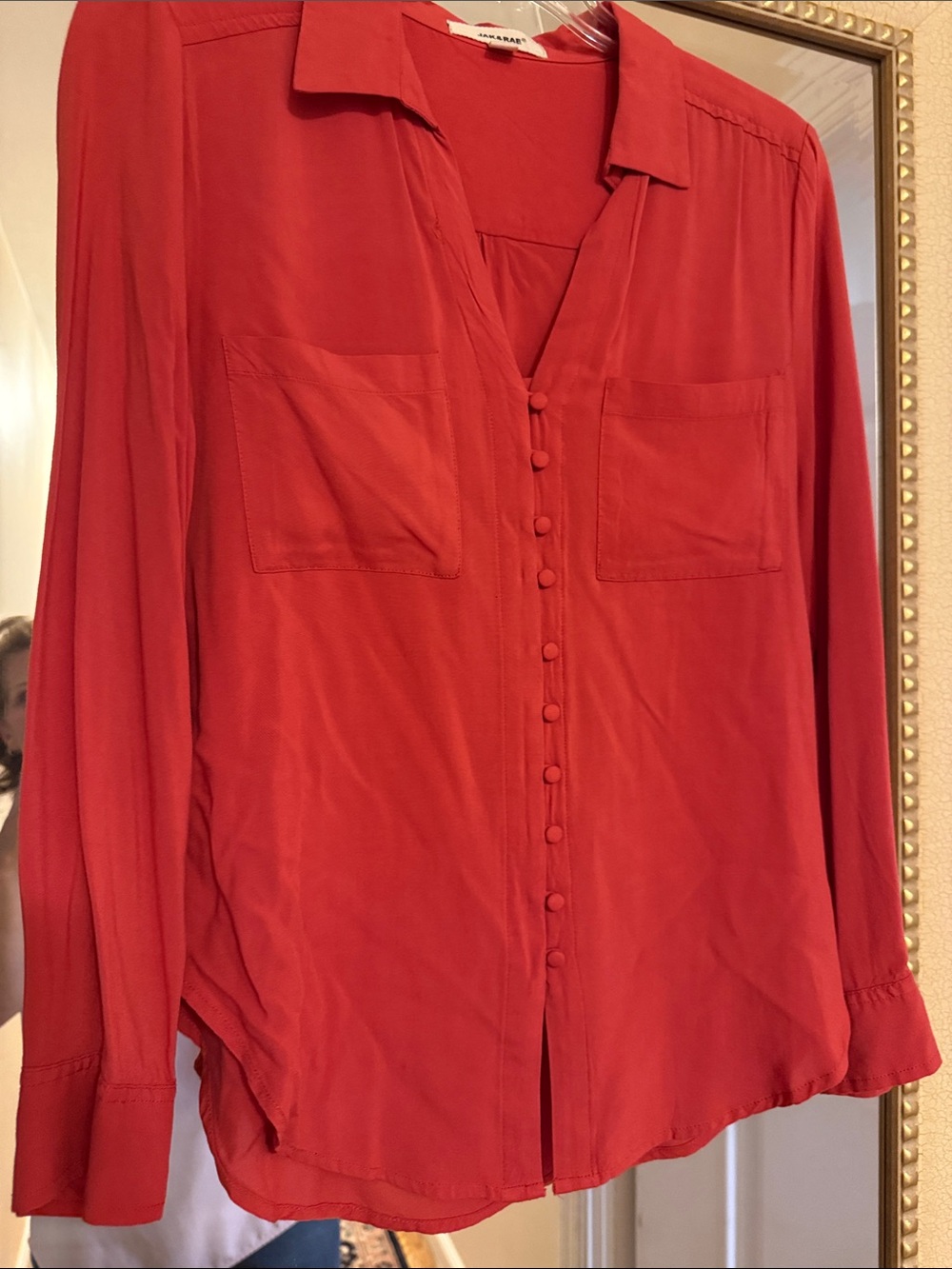Classic Red Button-Front Collared Shirt - Picture 5 of 8